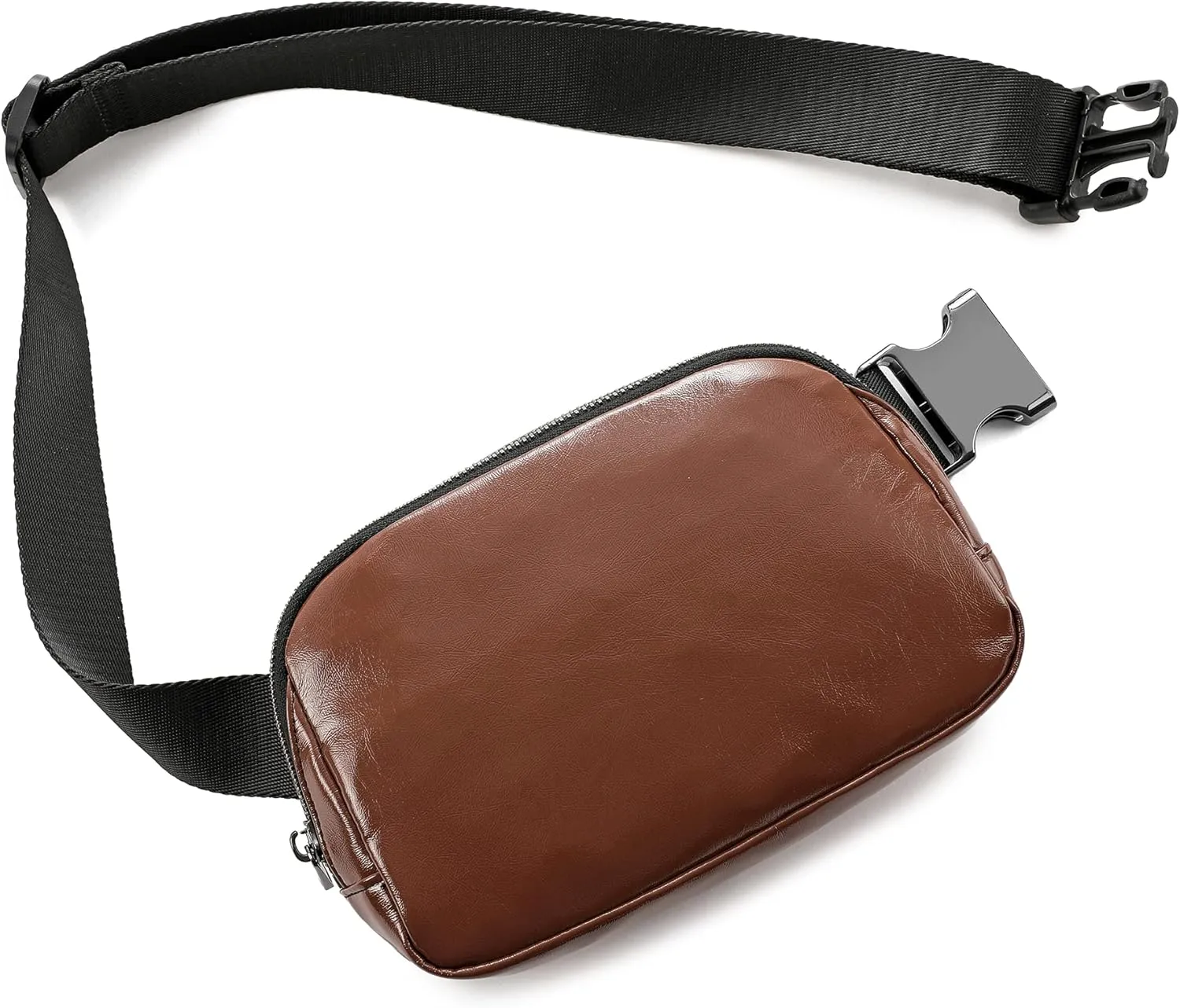 FODOKO Fanny Packs for Women Men, Fashionable PU Leather Belt Bag Waist Pack for Women with Adjustable Strap, Bum Bag for Running Hiking Travel Workout （PU Brown)