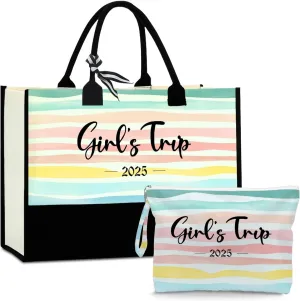Fokongna Girls Trip 2025 For Women Friend Sister Travel Gifts Canvas Tote Bag Wet Bag for swimsuit Beach Bags Gifts
