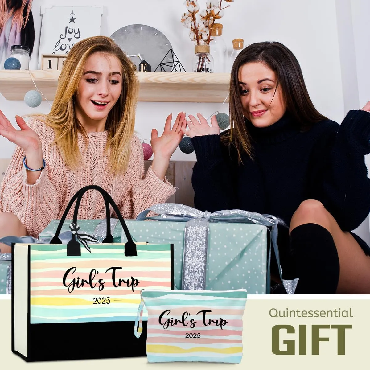 Fokongna Girls Trip 2025 For Women Friend Sister Travel Gifts Canvas Tote Bag Wet Bag for swimsuit Beach Bags Gifts