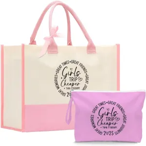 Fokongna Girls Trip 2025 For Women Friend Sister Travel Gifts Canvas Tote Bag Wet Bag for swimsuit Beach Bags Gifts