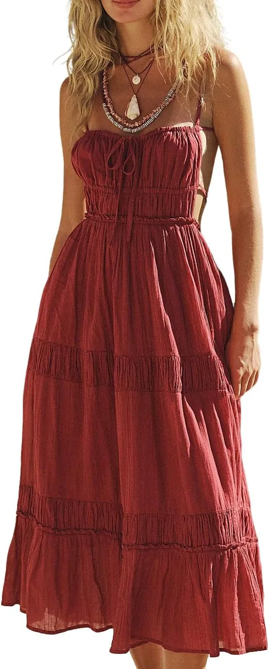 ForeMode Summer Deep V Neck Bohemian Women Mini Short Dress Backless Beach Boho Dress