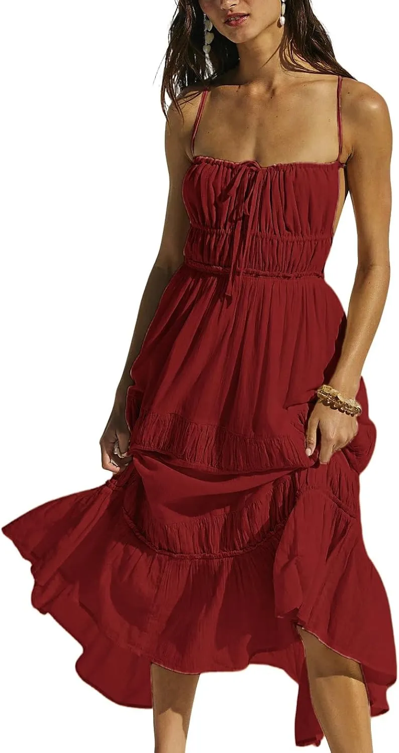 ForeMode Summer Deep V Neck Bohemian Women Mini Short Dress Backless Beach Boho Dress