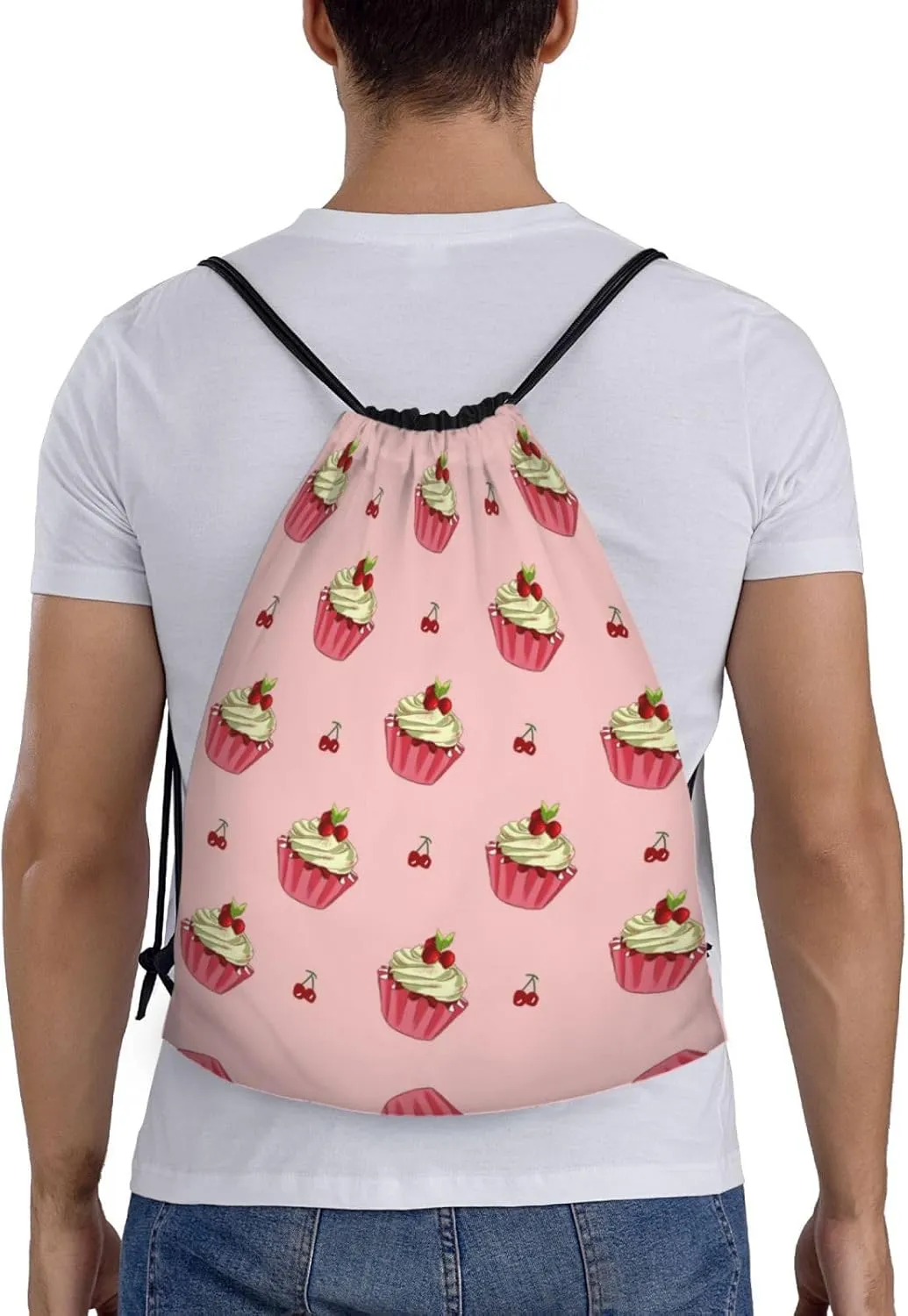 FoRes Cherry Cake Versatile Drawstring Bags - Lightweight Gym Sackpack for Sports, Yoga, Dance, and Travel, Medium