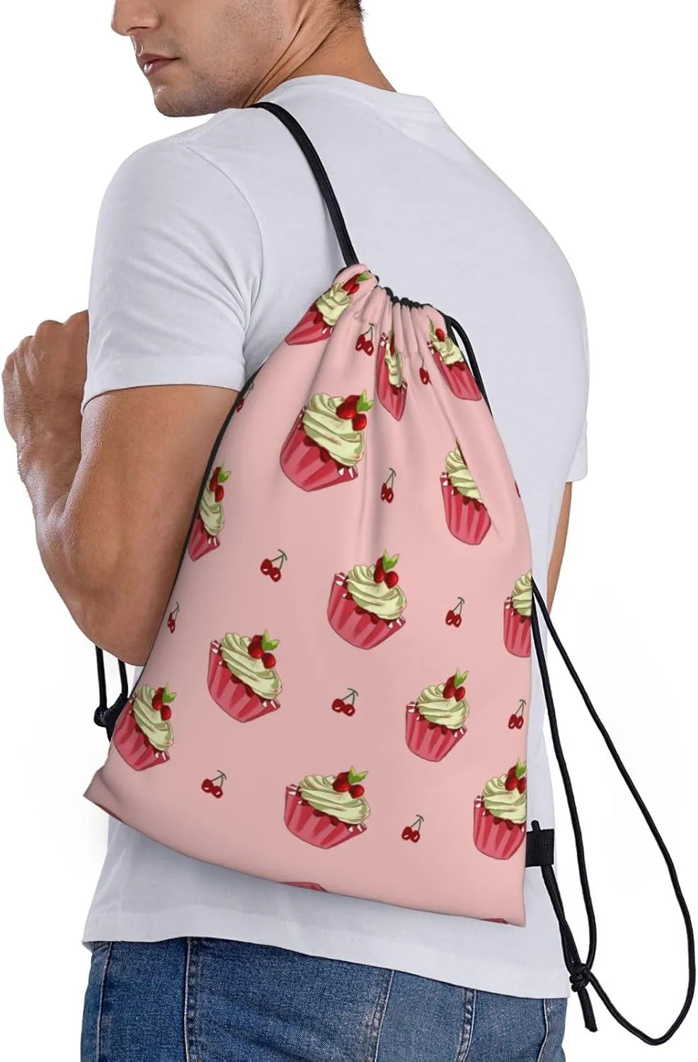 FoRes Cherry Cake Versatile Drawstring Bags - Lightweight Gym Sackpack for Sports, Yoga, Dance, and Travel, Medium