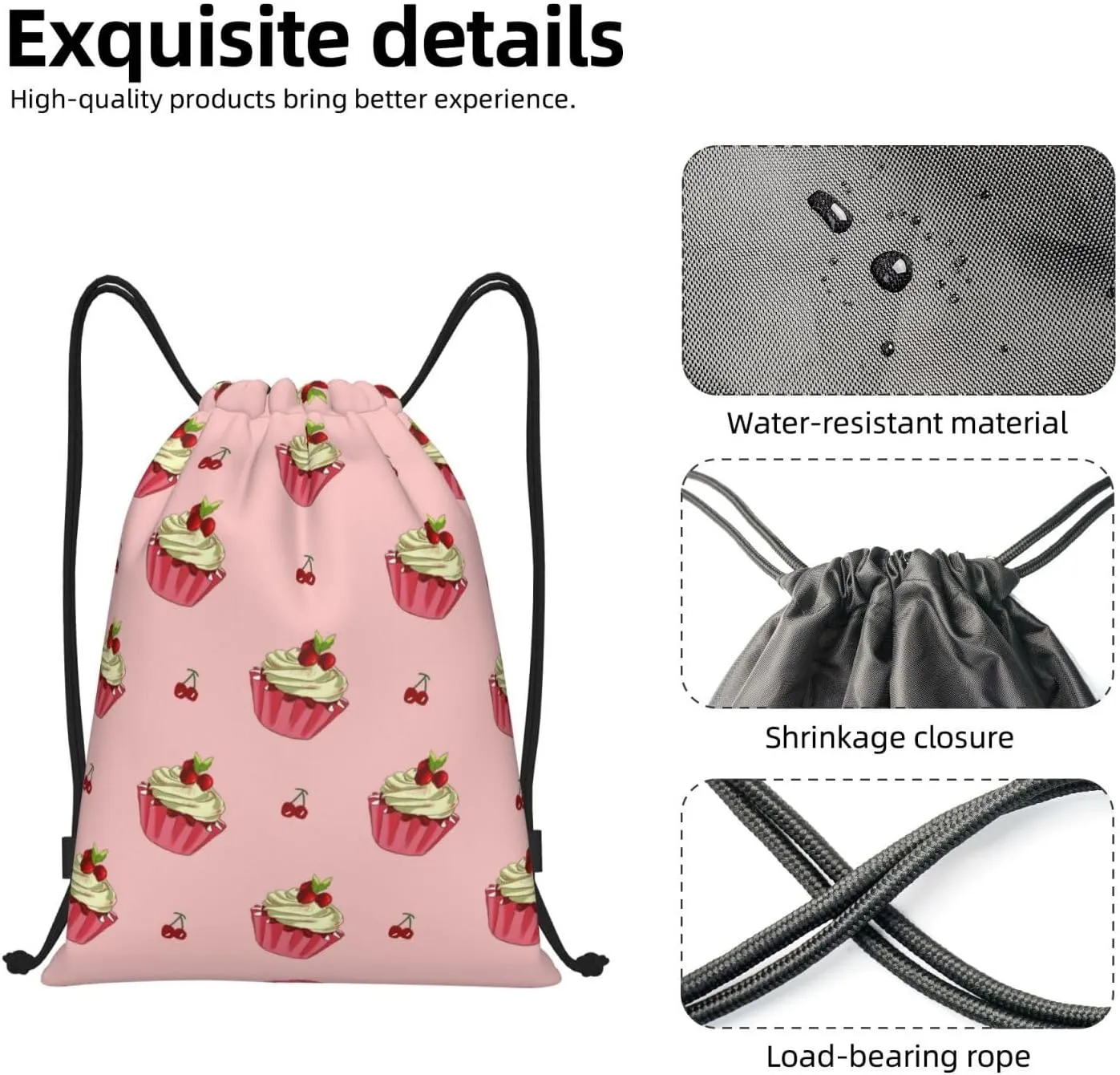 FoRes Cherry Cake Versatile Drawstring Bags - Lightweight Gym Sackpack for Sports, Yoga, Dance, and Travel, Medium