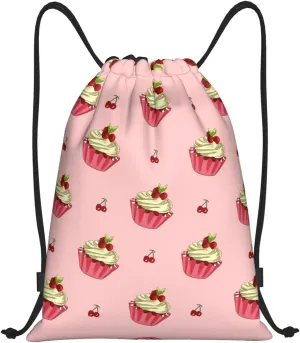 FoRes Cherry Cake Versatile Drawstring Bags - Lightweight Gym Sackpack for Sports, Yoga, Dance, and Travel, Medium