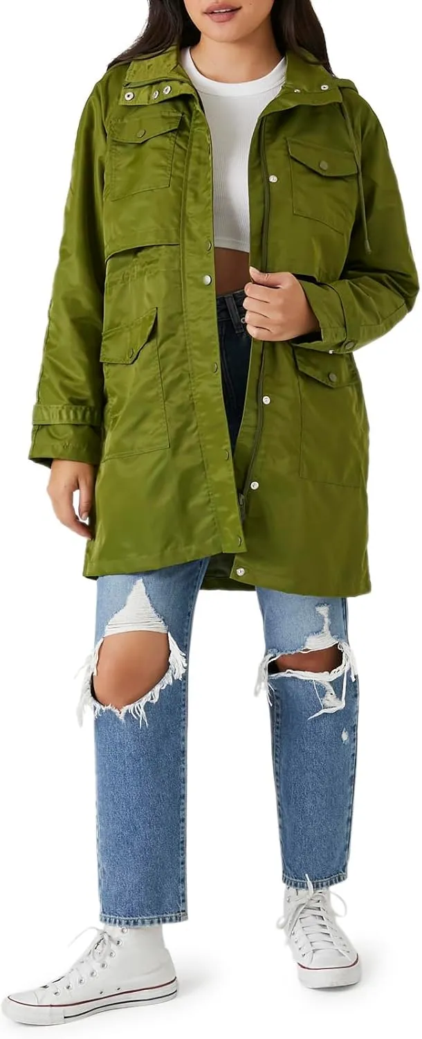 Forever 21 Women's Drawstring Longline Trench Coat