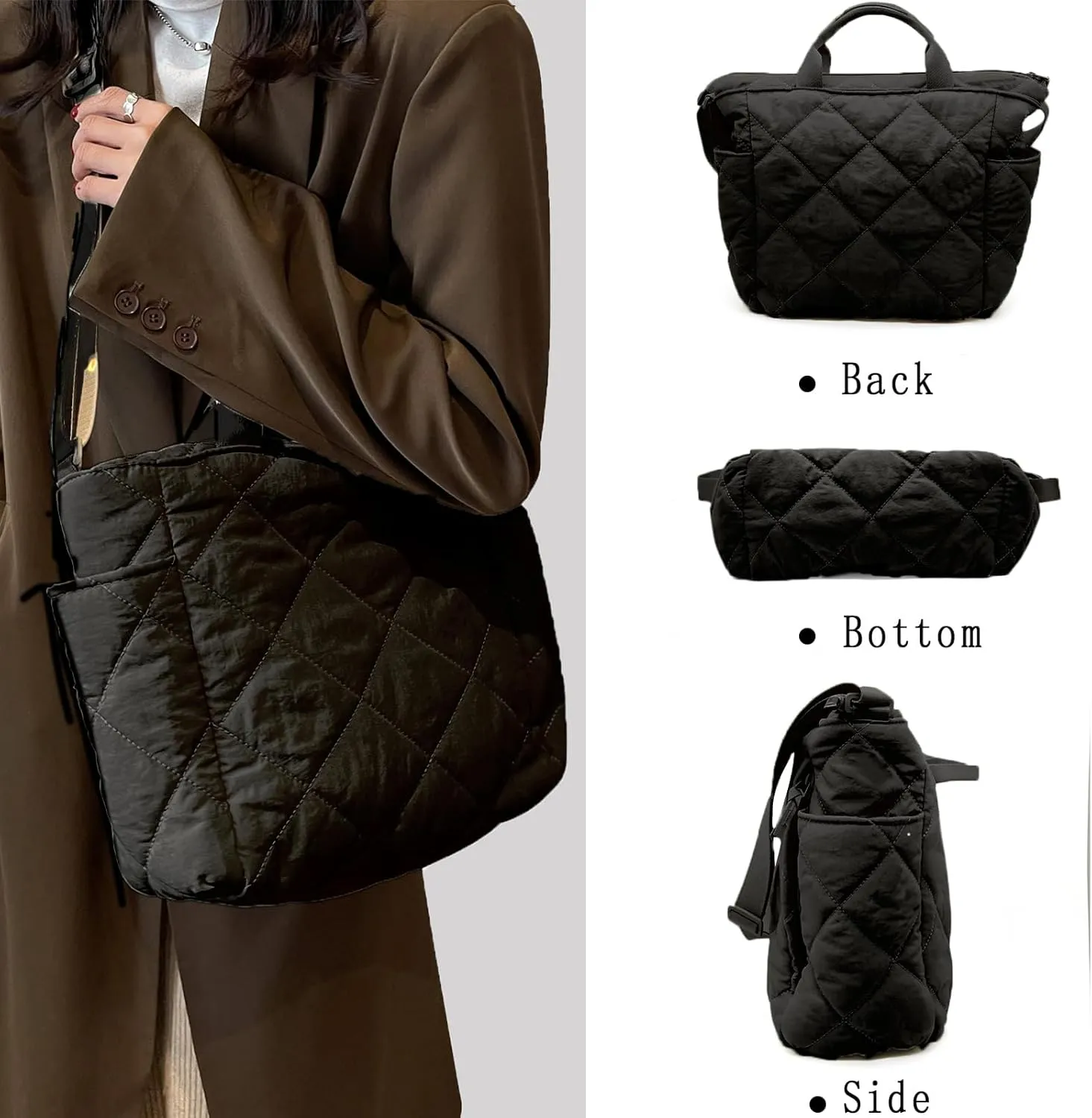 Fozehlad Quilted Tote Bag for Women Puffy Padding Satchel Hobo Purse Shoulder Handbag for Trendy