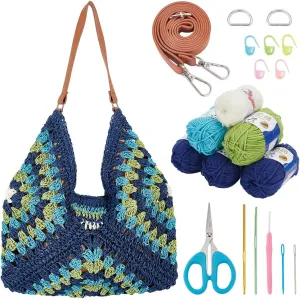 FREEBLOSS Crochet Kit for Beginners: Granny Square Starter Set with Tote Bag, Blanket & Instructions