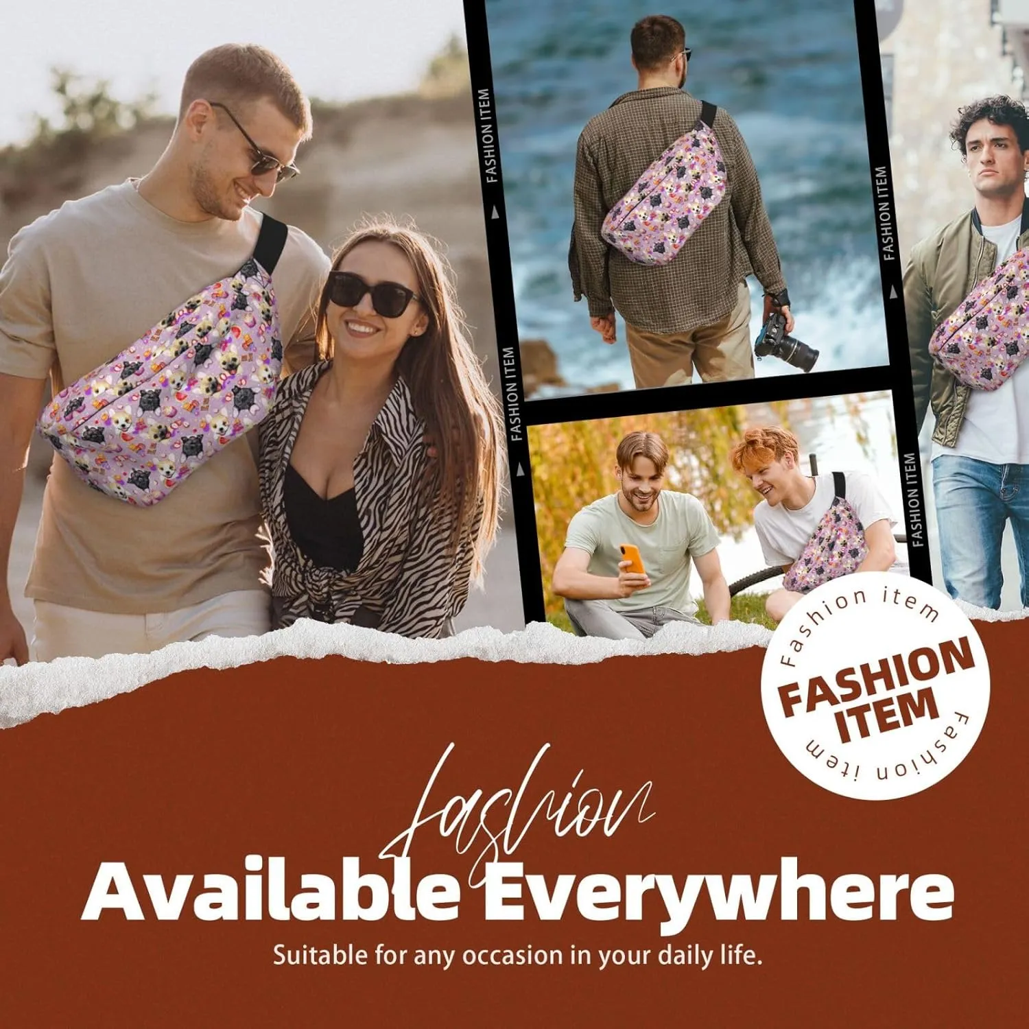 French little bulldog Fanny Pack Crossbody Sling Bag â€“ Zipper Pockets for Travel, Hiking, Cycling, Workouts, and Everyday Use
