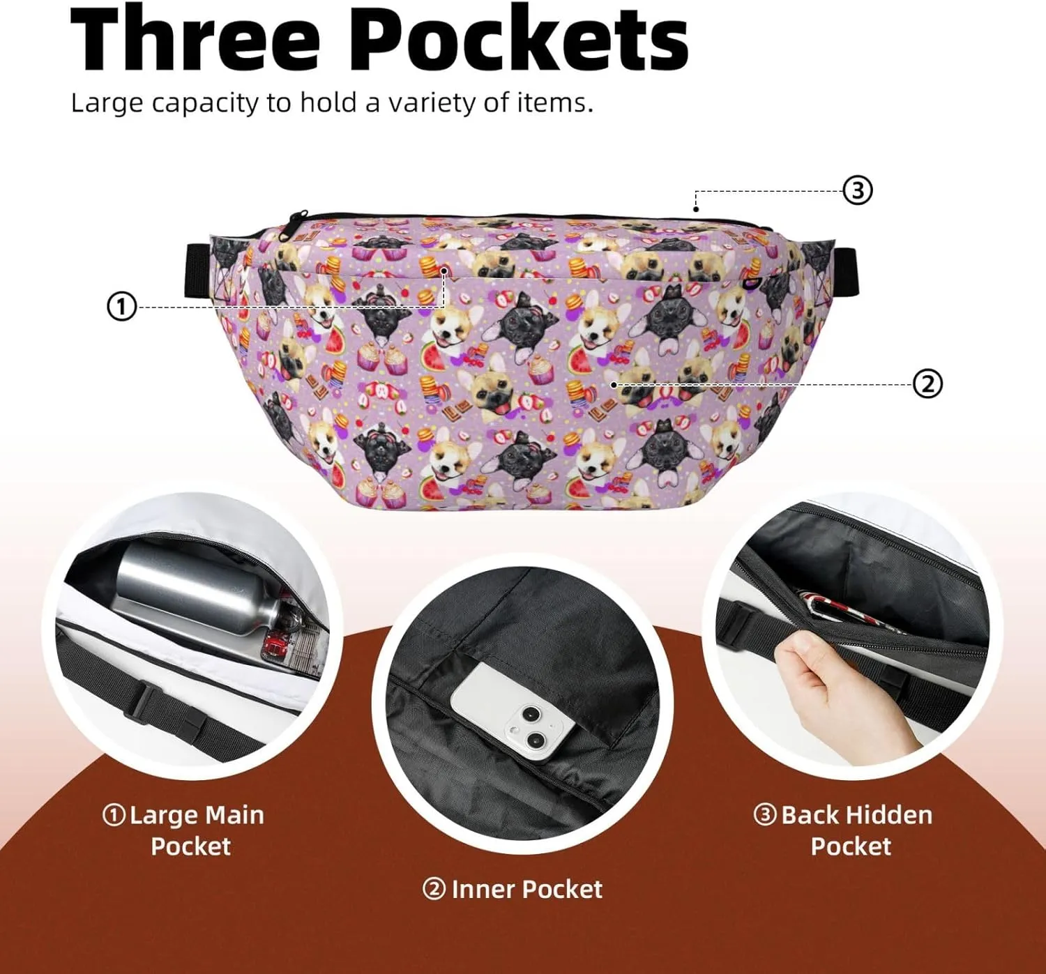 French little bulldog Fanny Pack Crossbody Sling Bag â€“ Zipper Pockets for Travel, Hiking, Cycling, Workouts, and Everyday Use