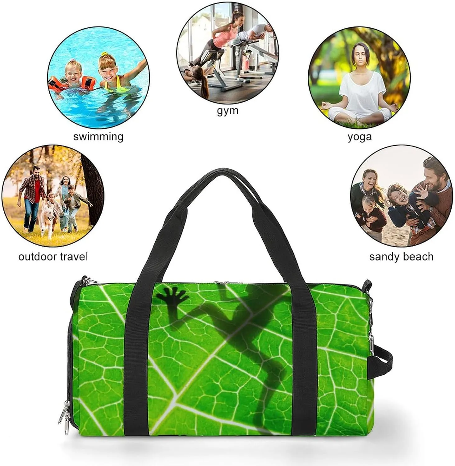 Frog Shadow on The Leaf Water Resistant Gym Bag with Shoe Compartment, Travel Duffel Tote Bag Weekender Overnight Bag for Women Men
