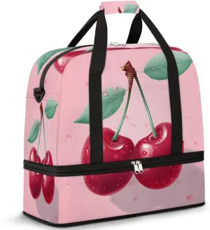 Fruit Cherry Foldable Travel Duffel Bag Overnight Weekender Bag with Shoes Compartment Sports Gym Bag for Men Women