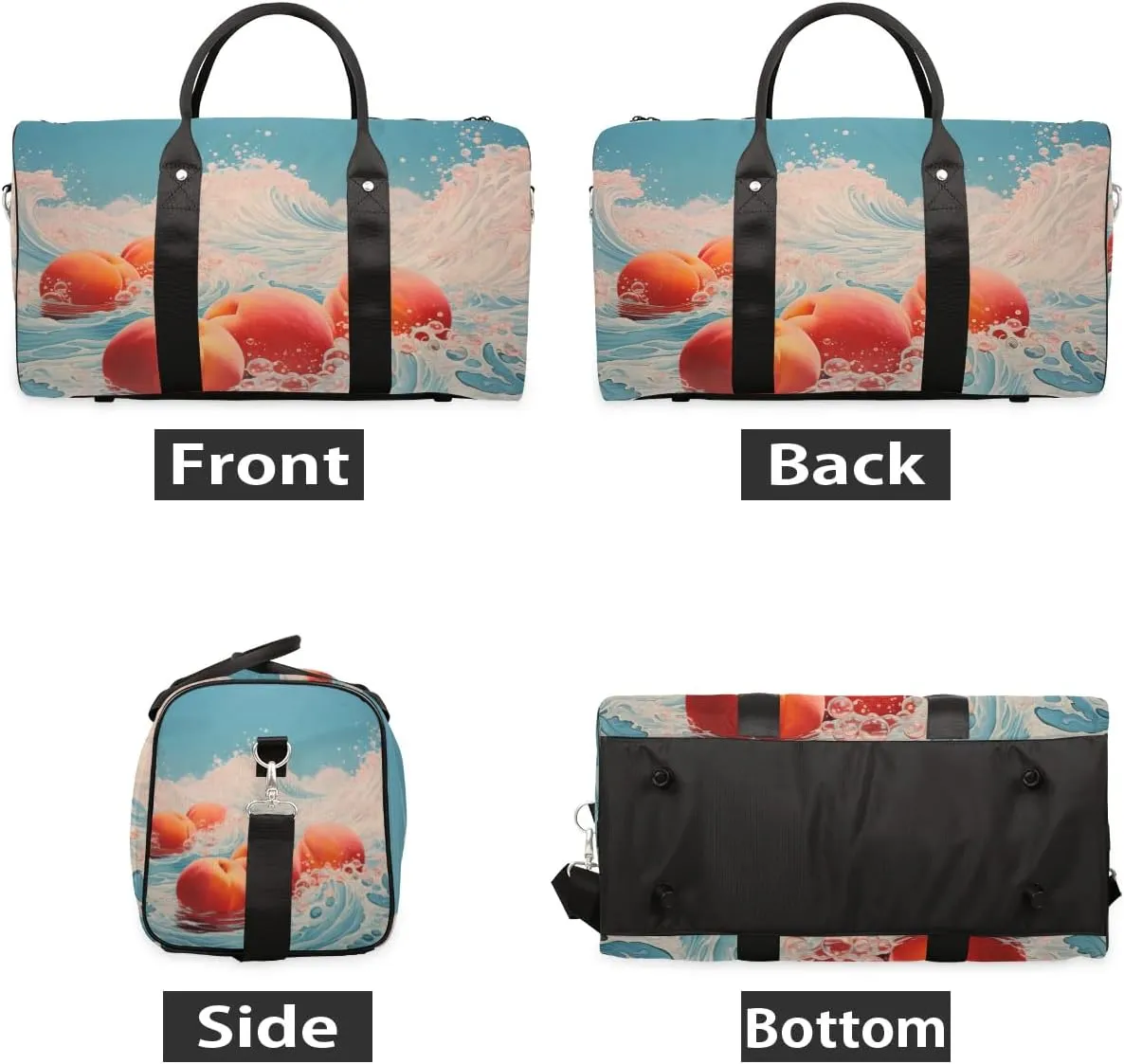 Fruit Peach Pattern Travel Duffel Bag for Women Men Waterproof Foldable Overnight Weekender Bag Large Capacity Sports Gym Bag
