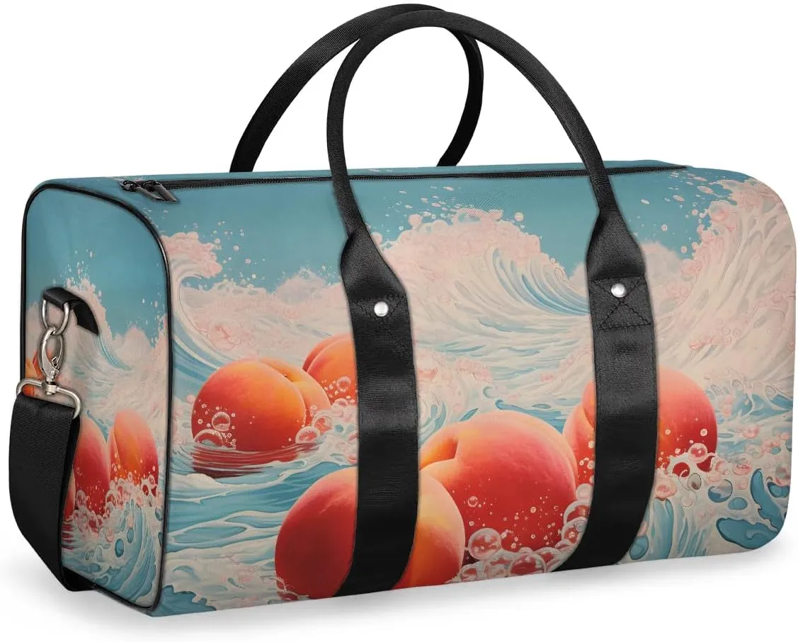 Fruit Peach Pattern Travel Duffel Bag for Women Men Waterproof Foldable Overnight Weekender Bag Large Capacity Sports Gym Bag