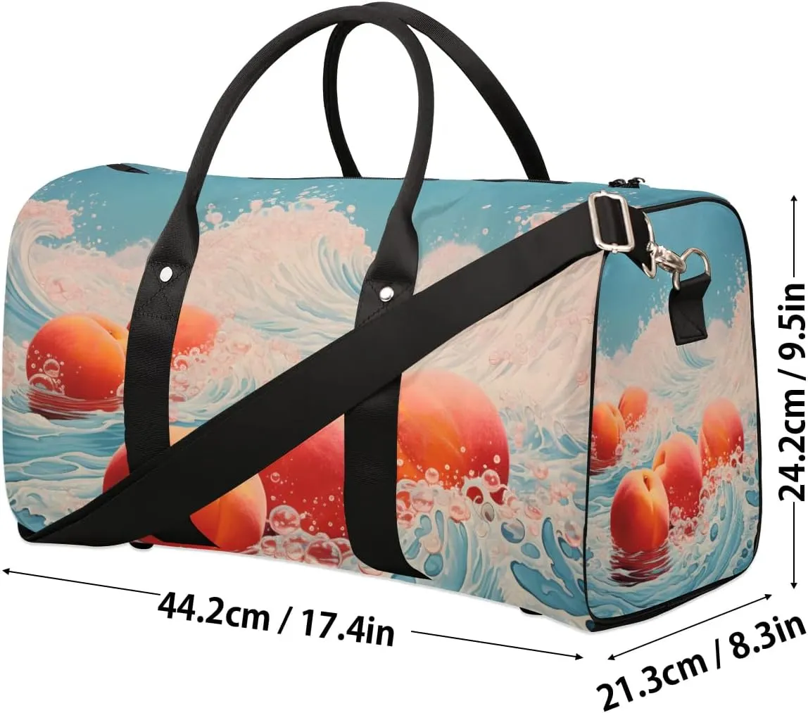 Fruit Peach Pattern Travel Duffel Bag for Women Men Waterproof Foldable Overnight Weekender Bag Large Capacity Sports Gym Bag