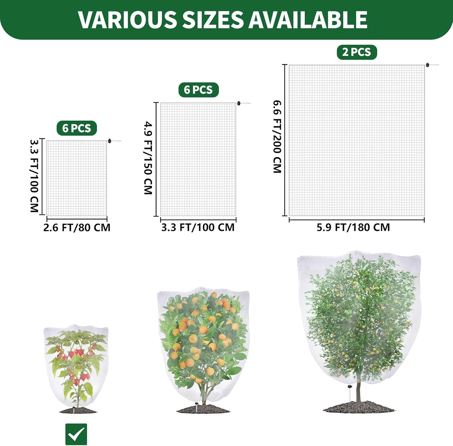 Fruit Tree Netting Bags with Drawstring, Insect Bird Netting Pest Barrier for Garden Protection, Blueberry Bushes Netting Cover for Protect Plant Vegetables Flower (3.3 x 2.6 FT - 6 Pack)