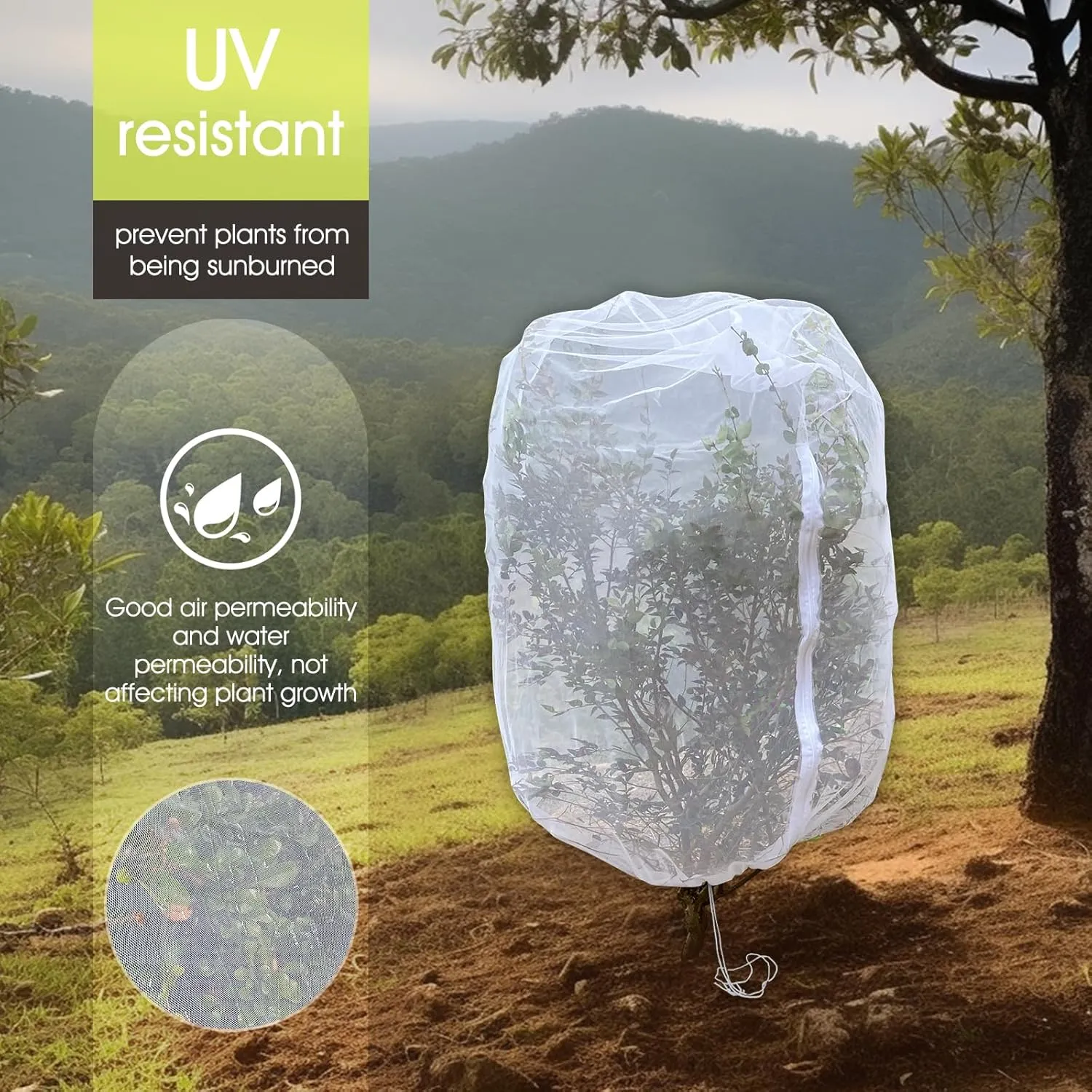Fruit Tree Netting, RIFNY Large 7 x 6 FT Blueberry Bush Netting Cover with Zipper Drawstring, Outdoor Mosquito Net Garden Netting Protector Plant from Birds Cicadas Animals Insect (2 PCS, White)