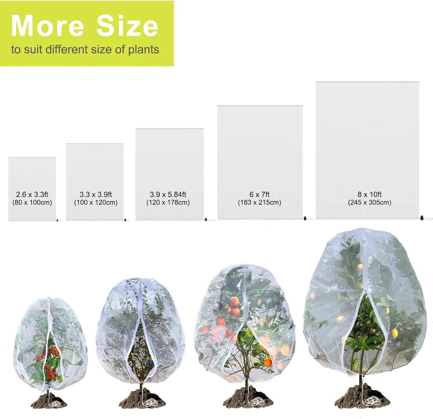 Fruit Tree Netting, RIFNY Large 7 x 6 FT Blueberry Bush Netting Cover with Zipper Drawstring, Outdoor Mosquito Net Garden Netting Protector Plant from Birds Cicadas Animals Insect (2 PCS, White)