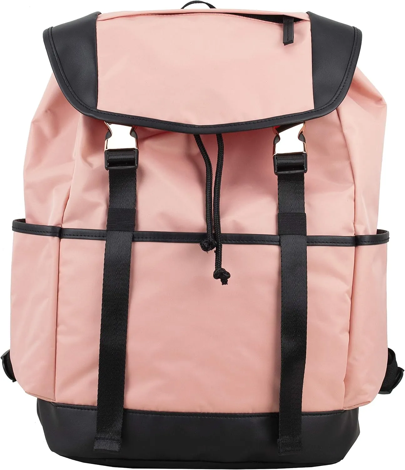 FUEL Drawstring Water Resistant Multi-Pocket Travel Backpack Daypack Everyday Bag With Double Metal Buckle Closure, Blush Pink