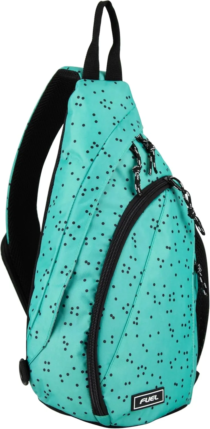 FUEL Sling Bag Hiking Travel Backpack Crossbody Chest Daypack for Men and Women Large Riptide Lightweight Aqua Blue Dots
