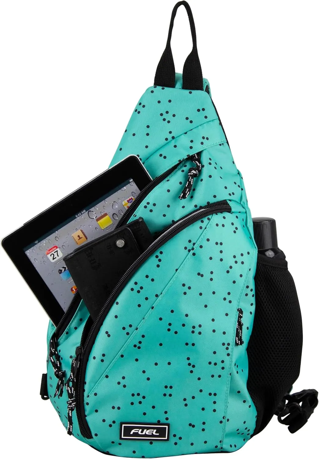 FUEL Sling Bag Hiking Travel Backpack Crossbody Chest Daypack for Men and Women Large Riptide Lightweight Aqua Blue Dots
