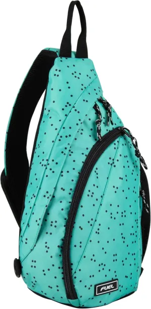 FUEL Sling Bag Hiking Travel Backpack Crossbody Chest Daypack for Men and Women Large Riptide Lightweight Aqua Blue Dots