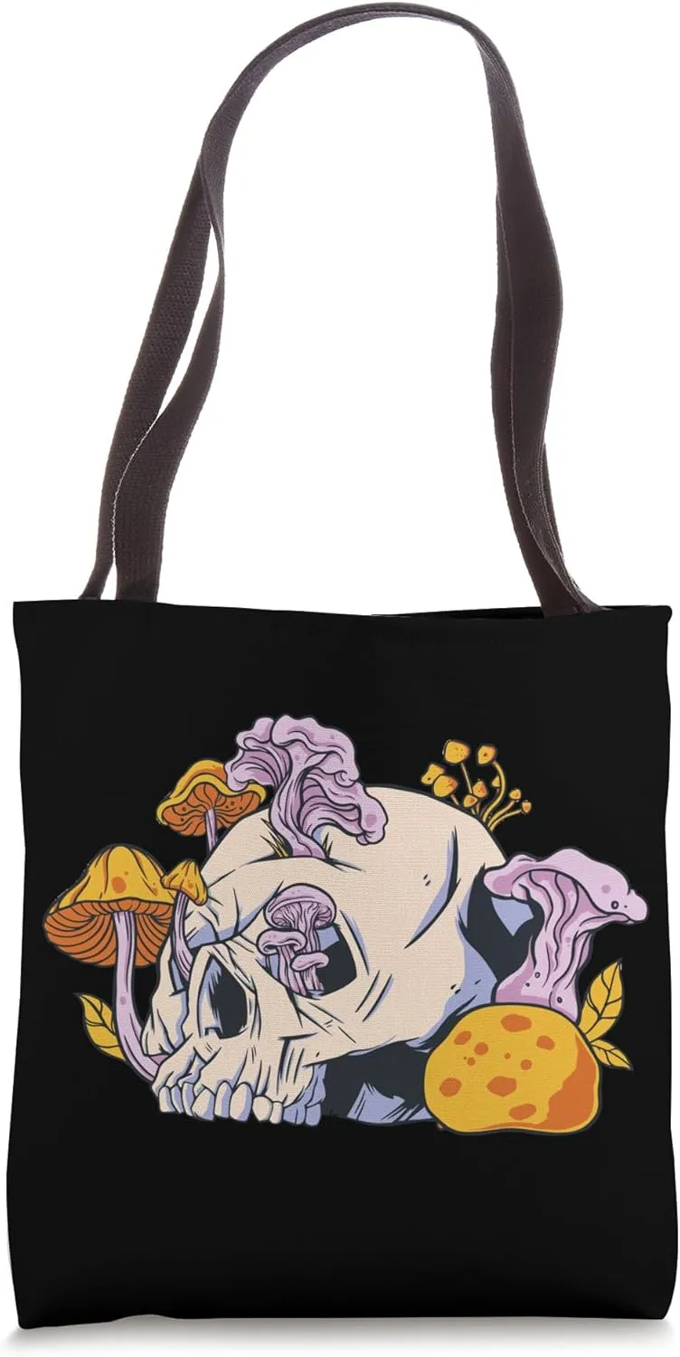 Fungal Fantasy Skull with Autumn Flair Unique Tote Bag