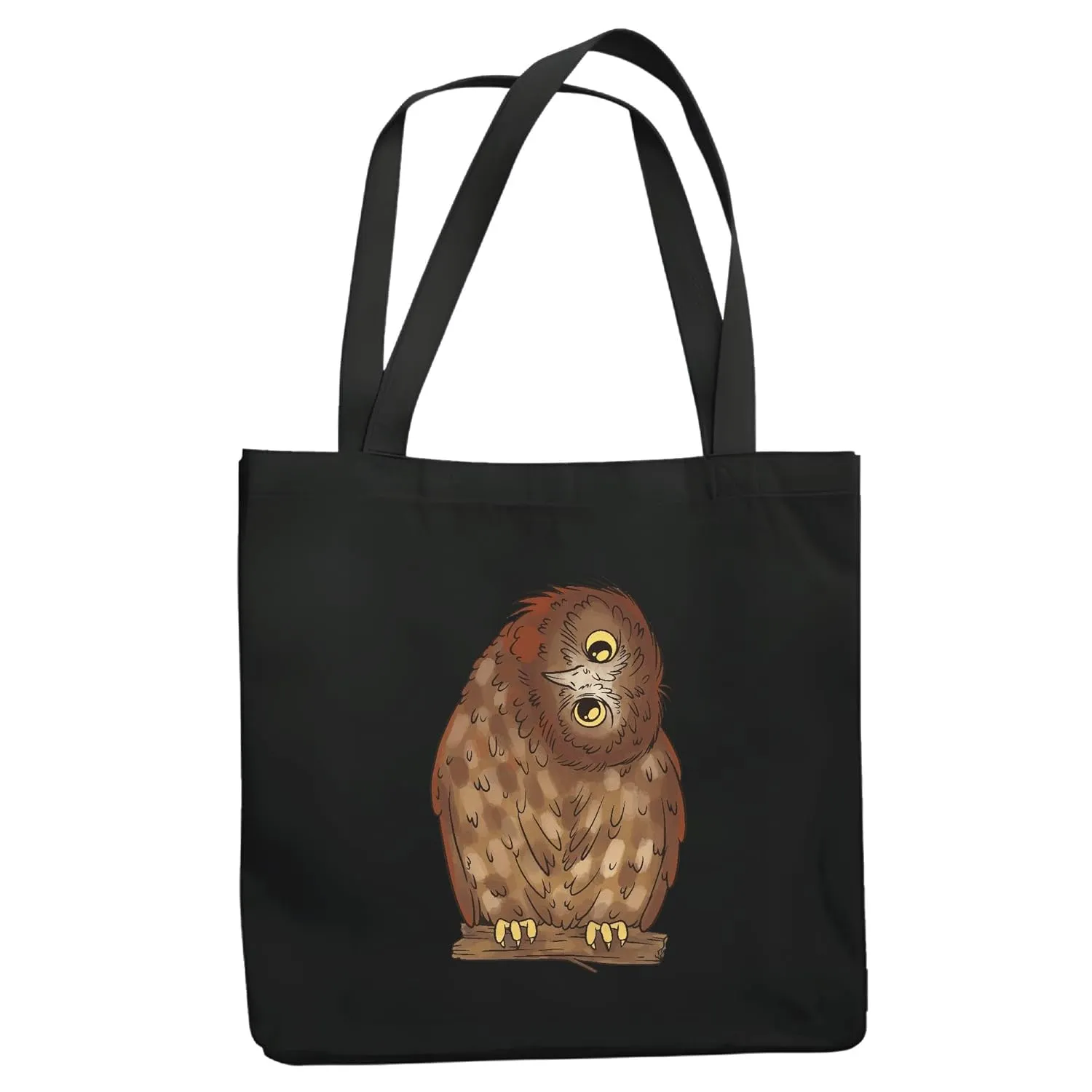 Funny Animal Lover Gift Owl with Sideways Head Navy Black Multicolor Canvas Tote Bag