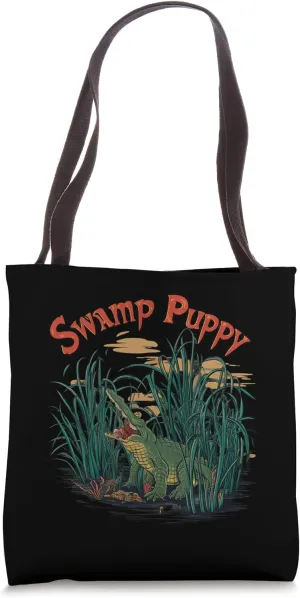 Funny Illustrated Alligator Swamp Puppy Crocodile Tote Bag