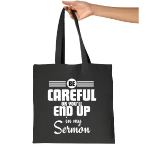 Funny Minister Pastor Appreciation Gift Idea Sermon for Clergy Navy Black Multicolor Canvas Tote Bag