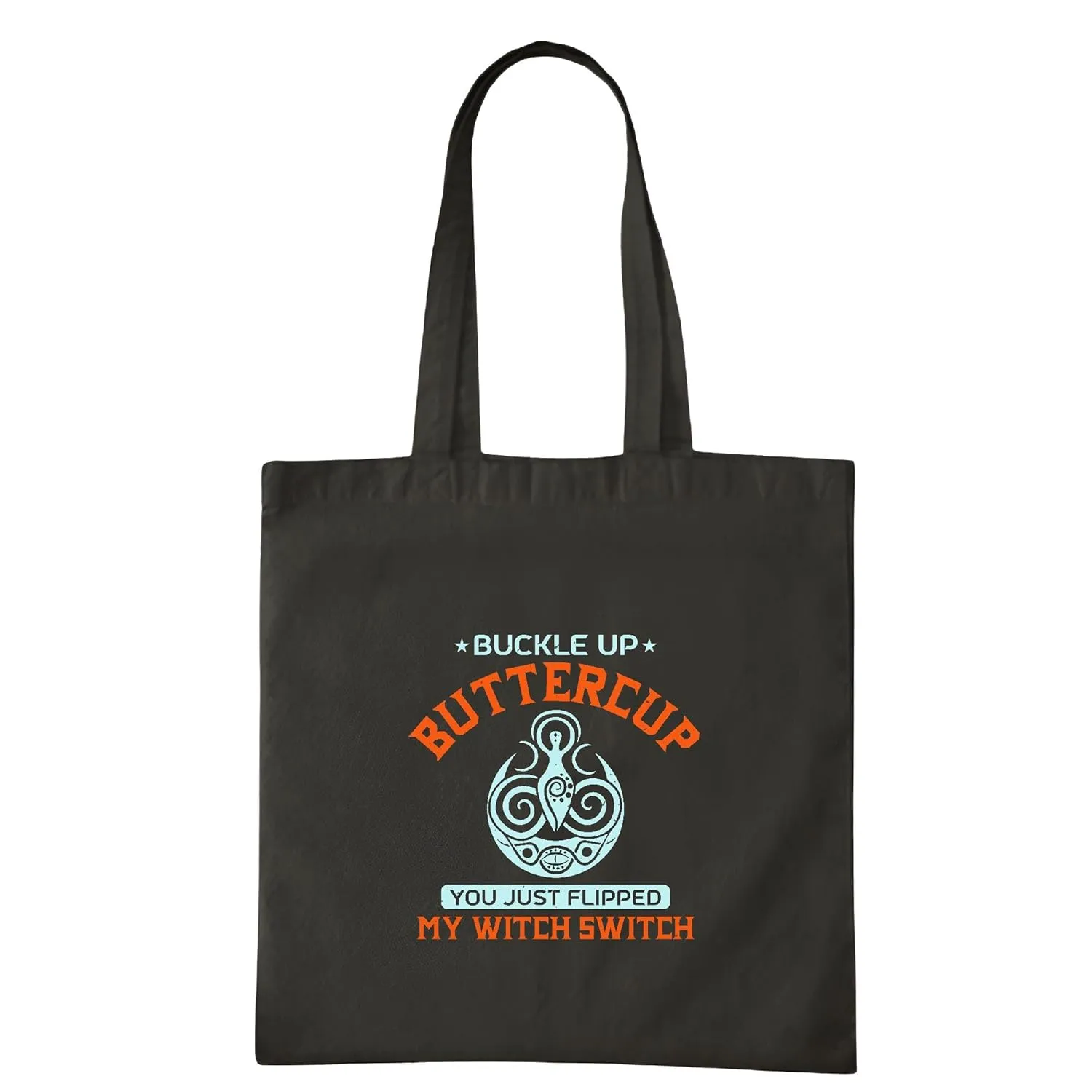 Funny Pagan Witch Switch Gift for Wiccans Buckle Up You Just Flipped Navy Black Multicolor Canvas Tote Bag