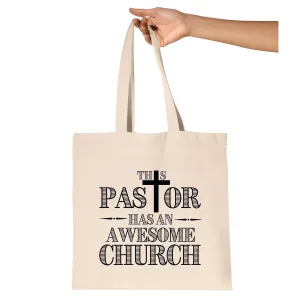 Funny Pastor Quote Gift Awesome Church Parish For Pastor Natural White Multicolor Canvas Tote Bag