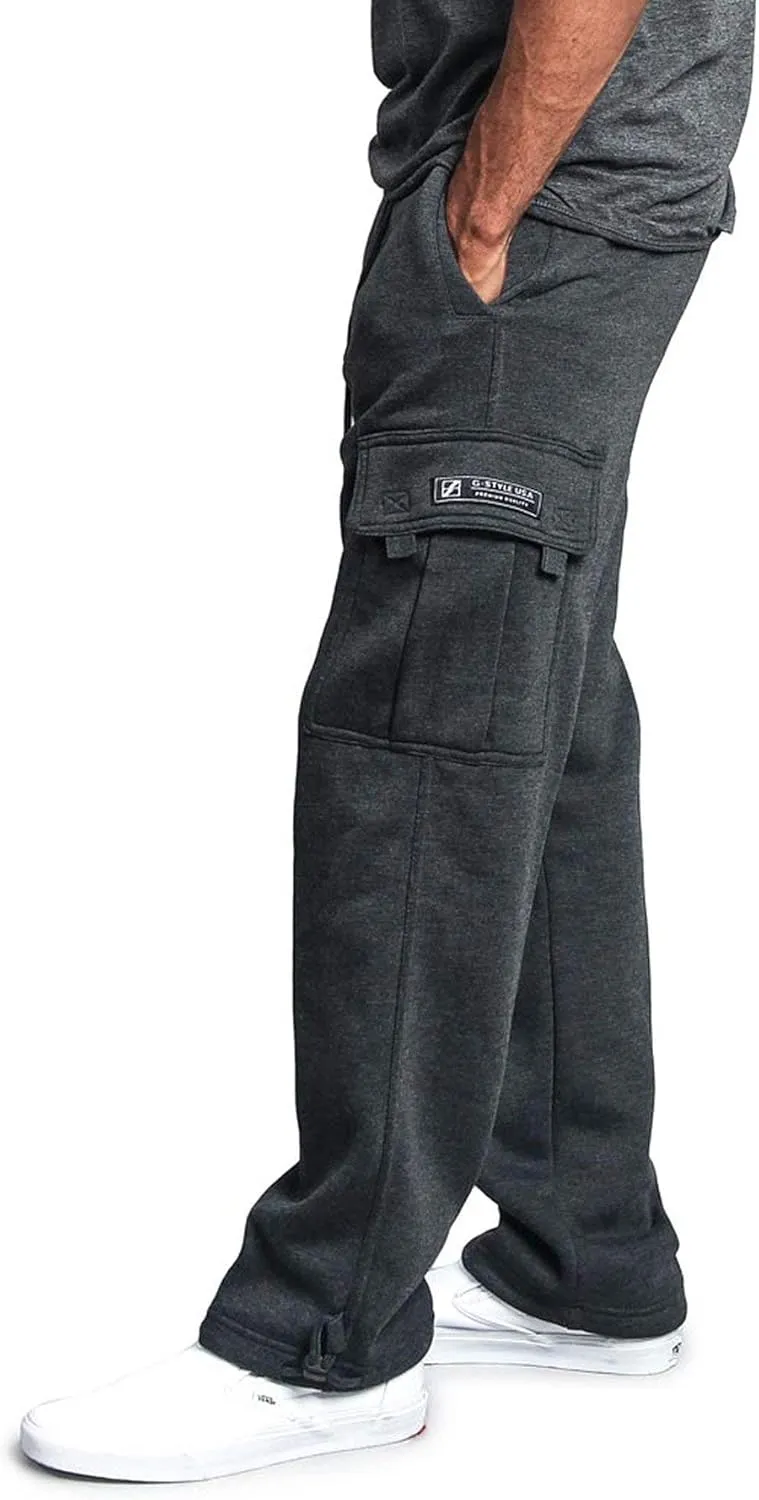 G-Style USA Men's Solid Fleece Heavyweight Cargo Pants
