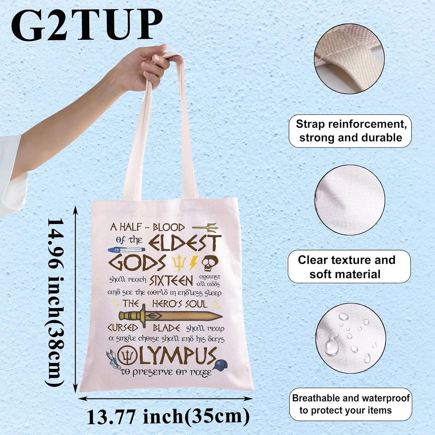 G2TUP Camp Half Blood Shoulder Bag Heroes of Olympus Inspired Gift Riptide Sword Tote Bag Book Lover Merch