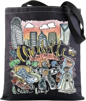 G2TUP Charlotte Travel Tote - North Carolina Landmarks Souvenir Gift Shoulder Bag