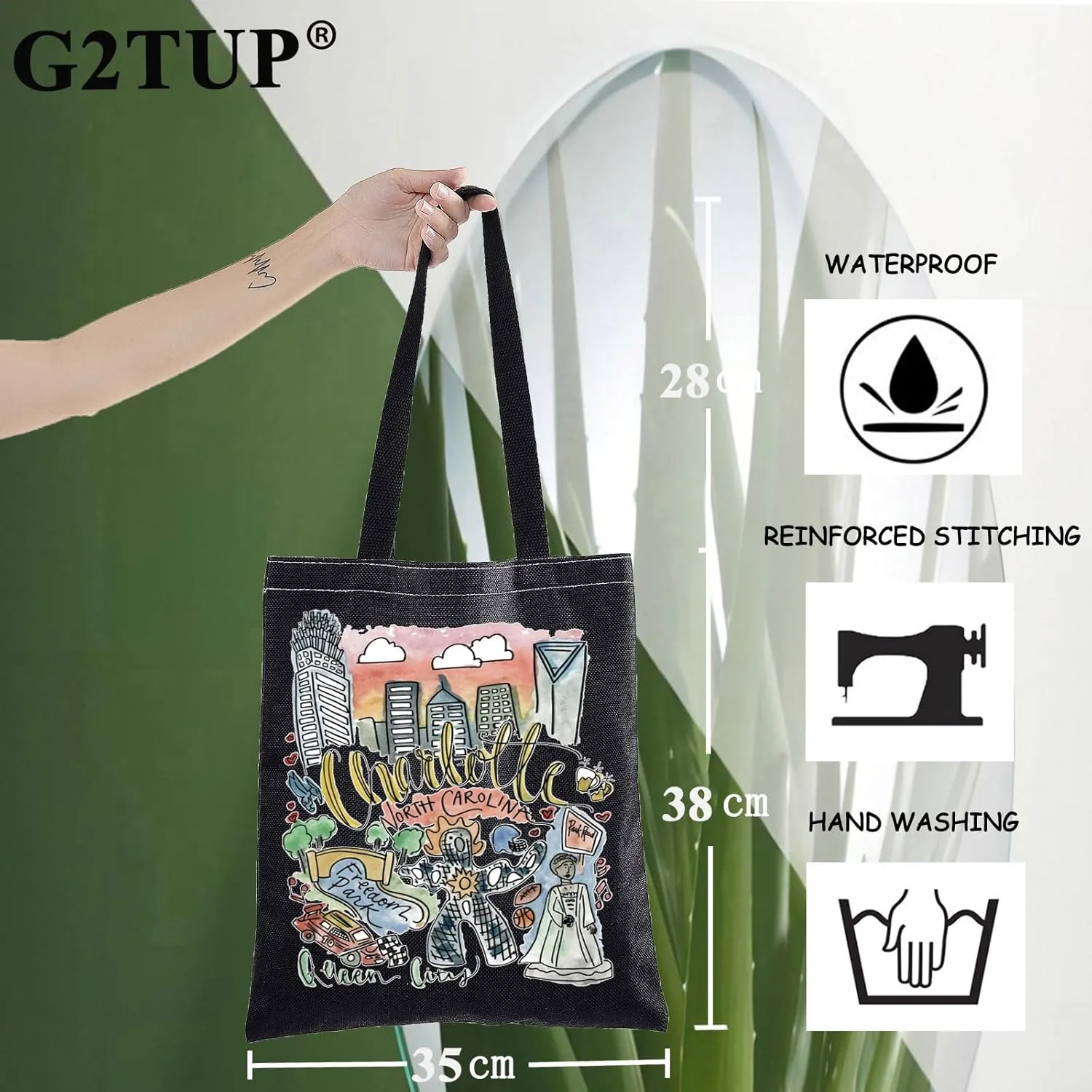 G2TUP Charlotte Travel Tote - North Carolina Landmarks Souvenir Gift Shoulder Bag
