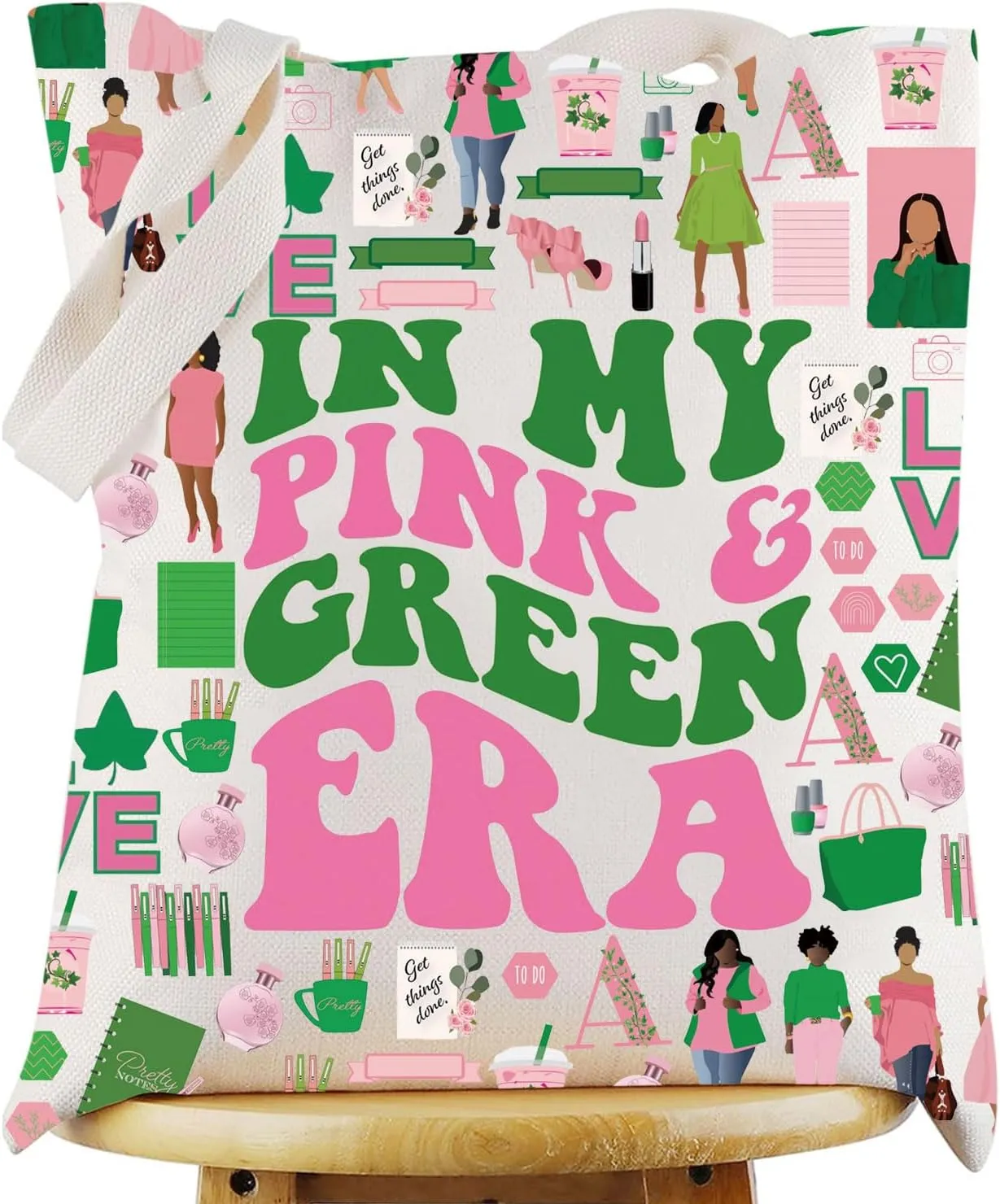 G2TUP Sorority Sisters Tote Bag Pink and Green Sorority Gift In My Pink Green Era Shoulder Bag Greek Sorority Paraphernalia