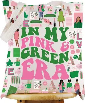 G2TUP Sorority Sisters Tote Bag Pink and Green Sorority Gift In My Pink Green Era Shoulder Bag Greek Sorority Paraphernalia