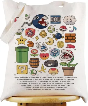 G2TUP Video Games Tote Bag 80s Nostalgia Gaming Fans Gift Mushroom Kingdom Shoulder Bag Video Gamer Merch