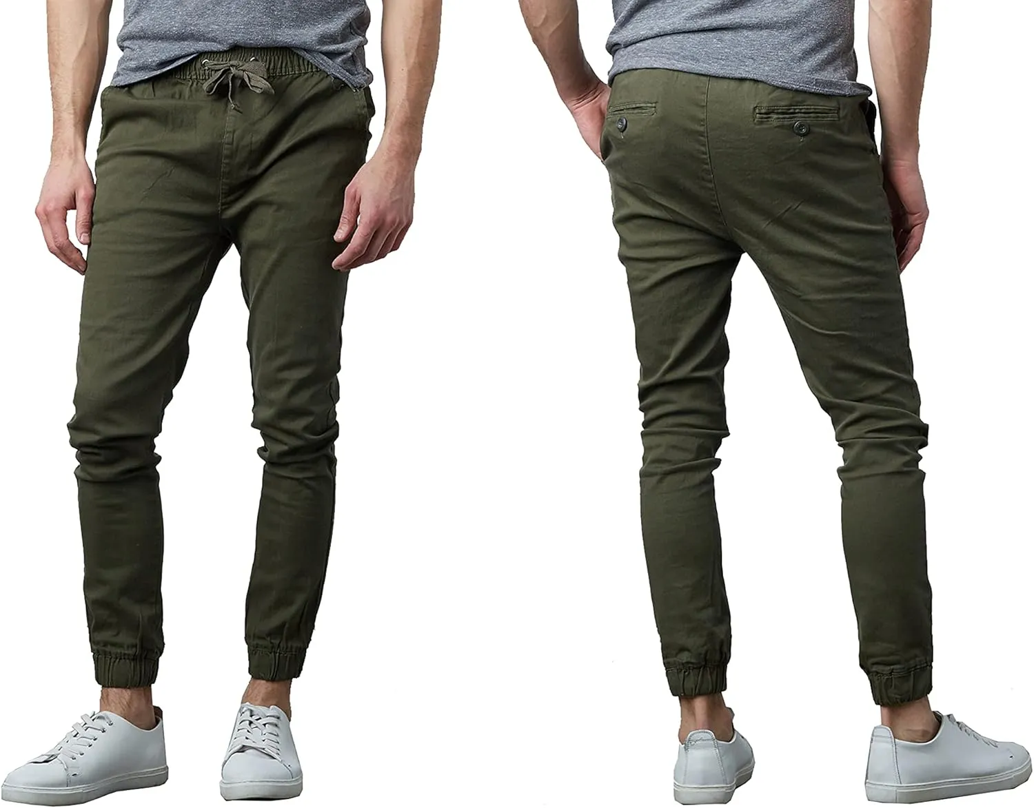 Galaxy by Harvic Men's Basic Stretch Twill Joggers Chinos Hiking Drawstring