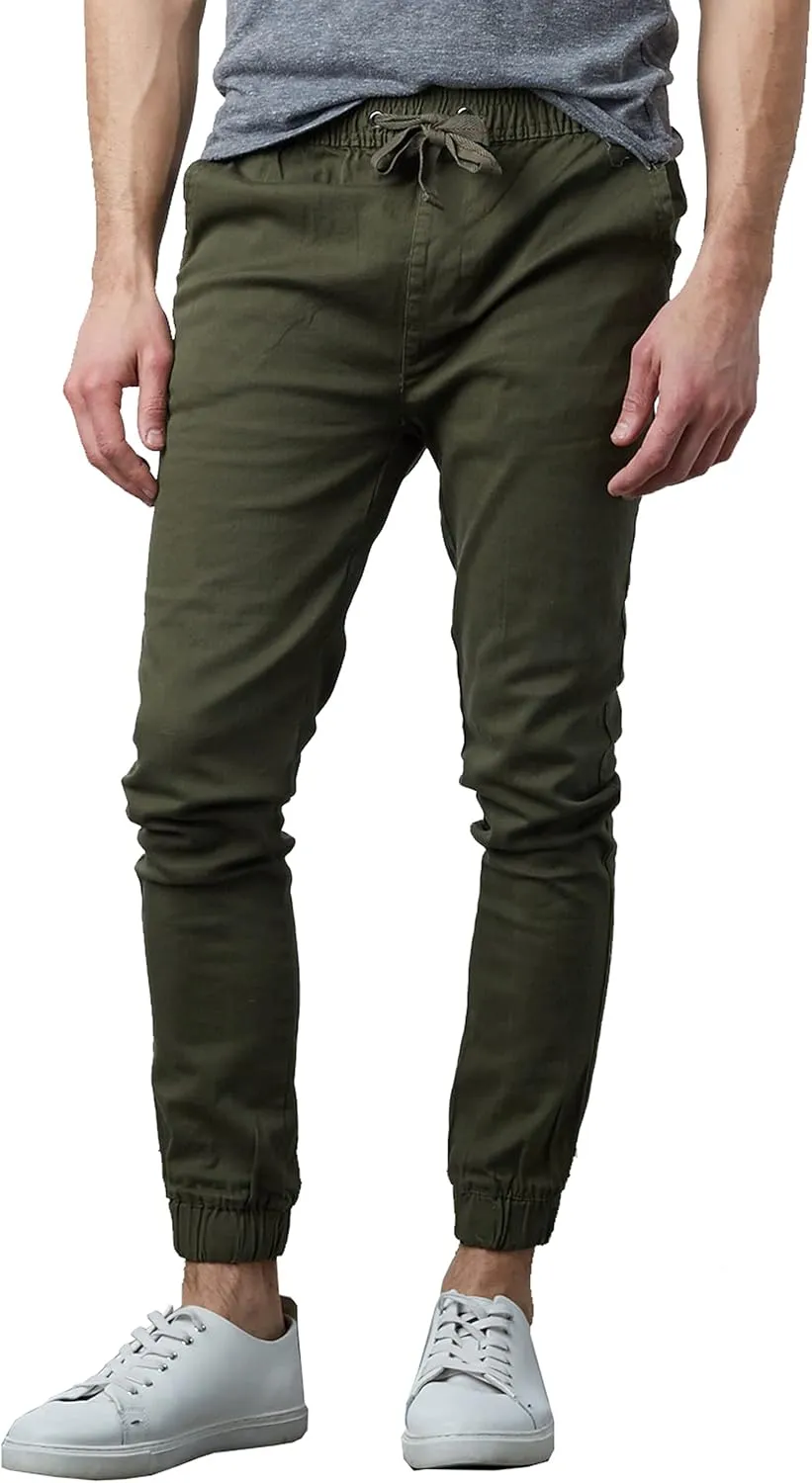 Galaxy by Harvic Men's Basic Stretch Twill Joggers Chinos Hiking Drawstring