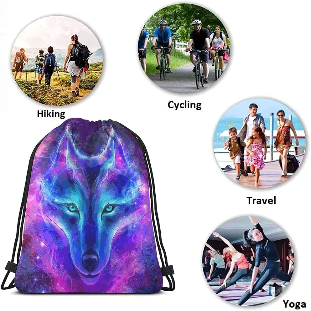 Galaxy Wolf Drawstring Bags Backpack Bag Starry Sky Stars Constellation Galaxy Outer Space Magic Animal Sport Gym Sack Drawstring Bag String Bag Yoga Bag for Men Women