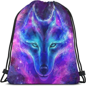 Galaxy Wolf Drawstring Bags Backpack Bag Starry Sky Stars Constellation Galaxy Outer Space Magic Animal Sport Gym Sack Drawstring Bag String Bag Yoga Bag for Men Women