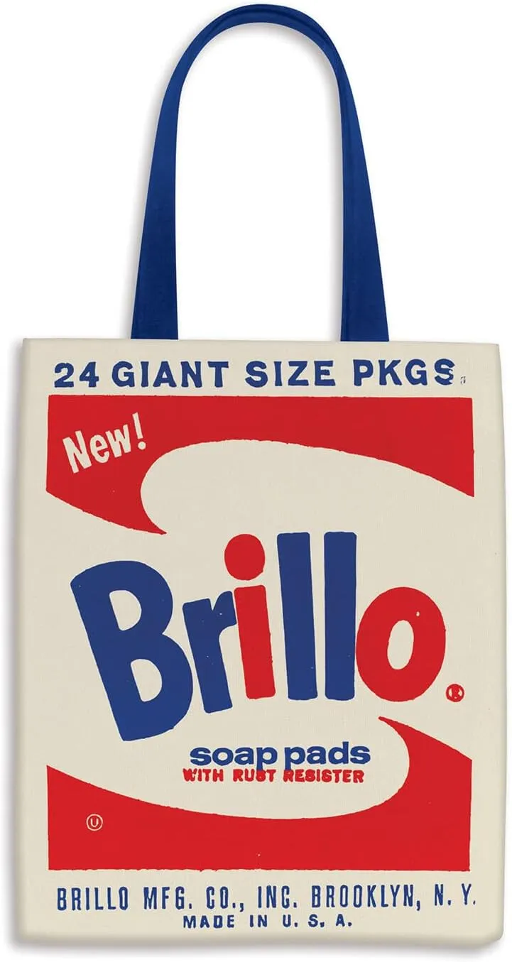 Galison Andy Warhol Brillo Tote Bag from Heavy Gauge Cotton Canvas Tote with Sturdy Red Straps Featuring Warhol's Iconic Brillo Artwork, Multifunctional Design, 15" x 17", Unique Gift Idea