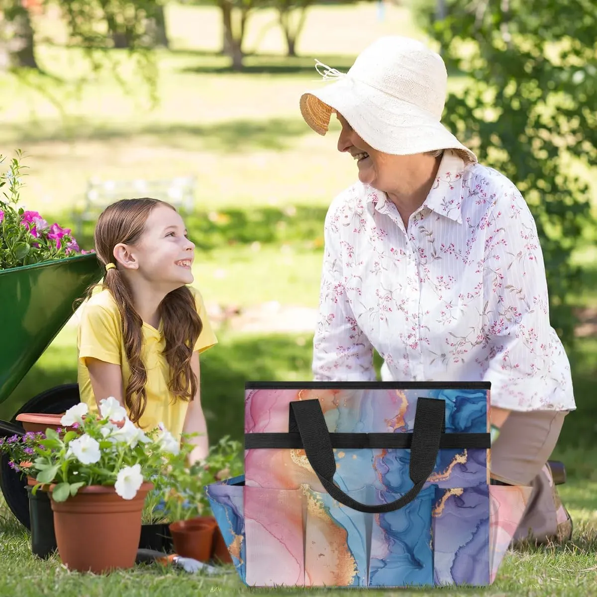 Garden Tool Bag Beautiful Marble Design Garden Tote Bag with Pockets Gardening Organizer Tool Storage Bags for Women Men Indoor Outdoor