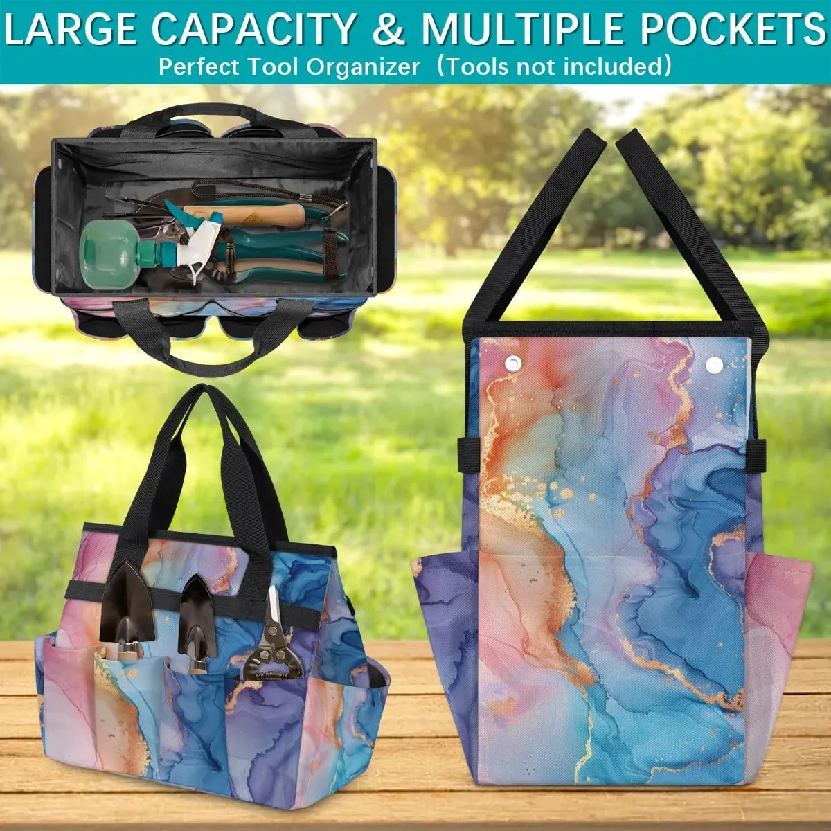 Garden Tool Bag Beautiful Marble Design Garden Tote Bag with Pockets Gardening Organizer Tool Storage Bags for Women Men Indoor Outdoor