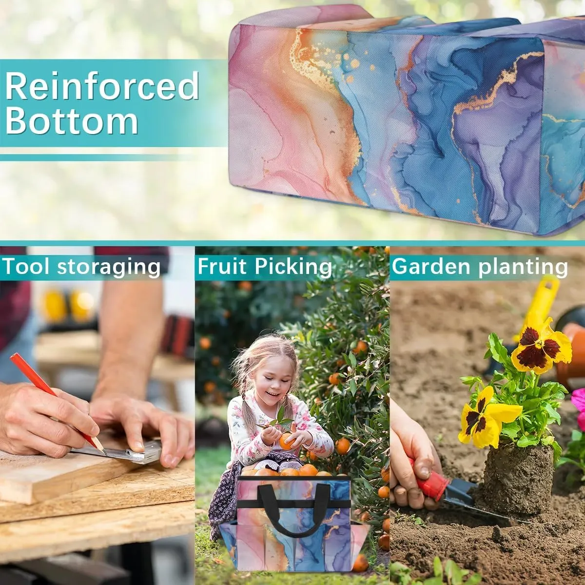Garden Tool Bag Beautiful Marble Design Garden Tote Bag with Pockets Gardening Organizer Tool Storage Bags for Women Men Indoor Outdoor