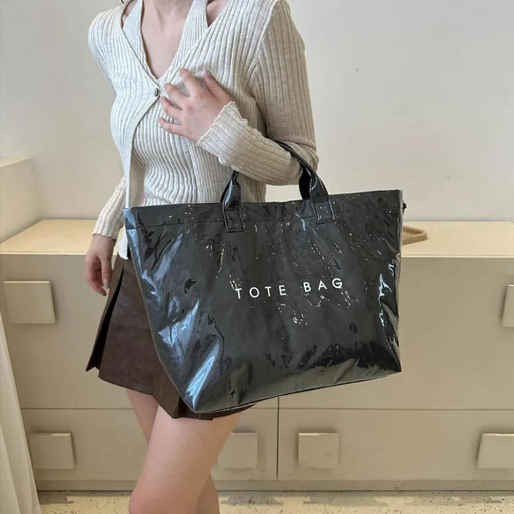 Geelyda Tote Bag for Women, PVC Large Kraft Paper Tote Bag Letters Print, Women's Handbags, Clear Hobo Purses for Women