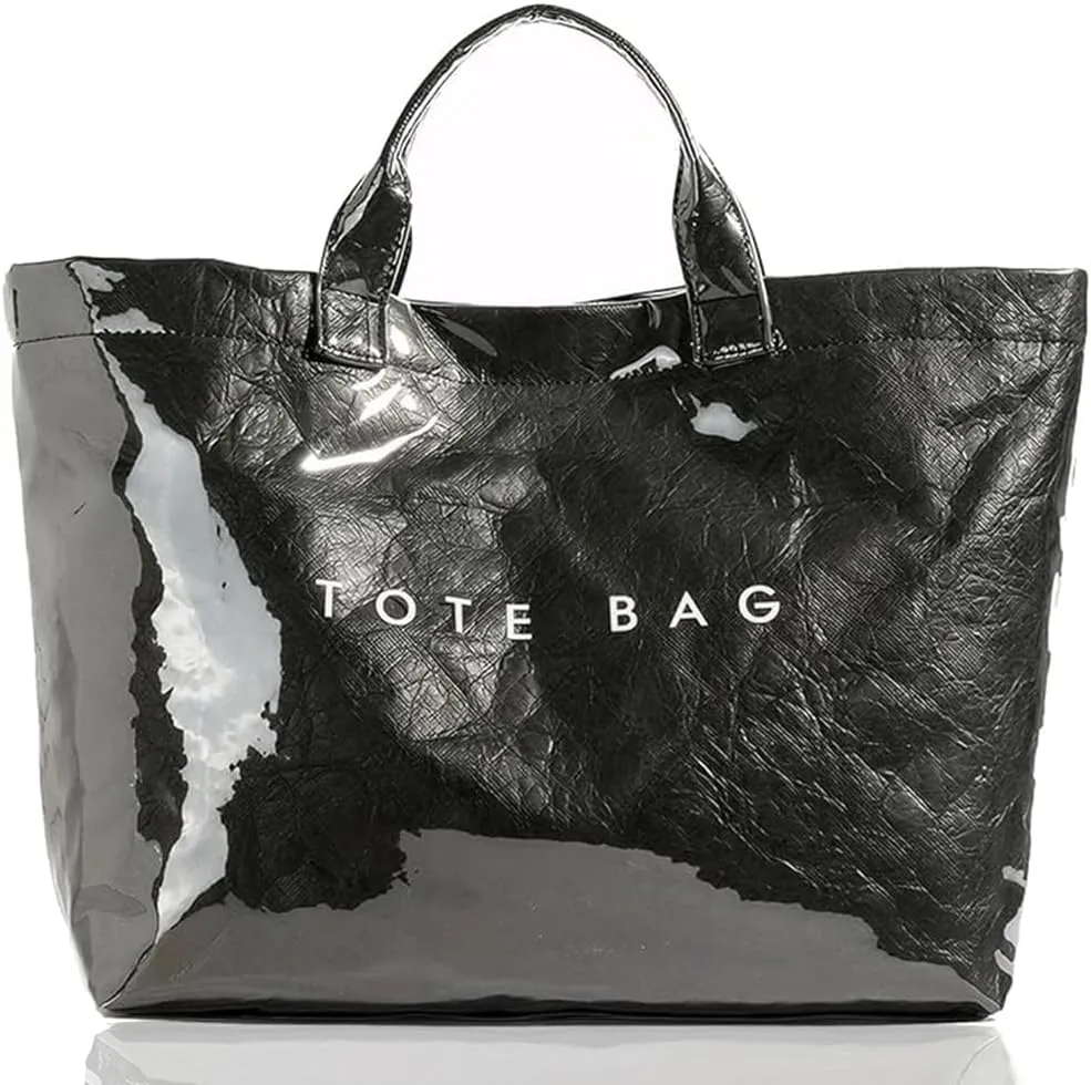 Geelyda Tote Bag for Women, PVC Large Kraft Paper Tote Bag Letters Print, Women's Handbags, Clear Hobo Purses for Women